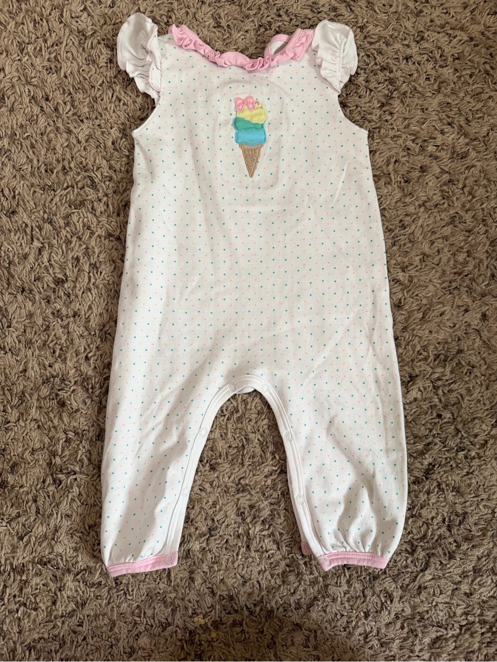 Magnolia White Romper with Pink Trim and Multicolor Ice Cream Applique
